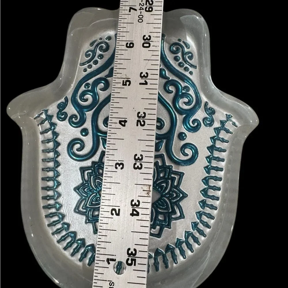 Decorative Hamsa Hand Dish with Teal Design